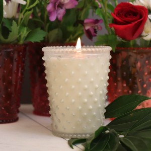 Simpatico White Flower #42 Hobnail Glass Candle 