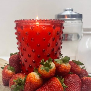 Simpatico Strawberry Poundcake #73 Hobnail Glass Candle 