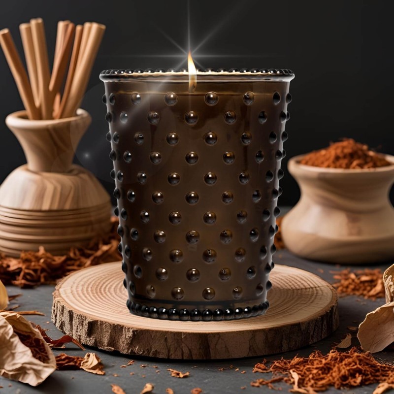 Simpatico Tobacco Woods #49 Hobnail Glass Candle Simpatico Tobacco Woods #49 Hobnail Glass Candle