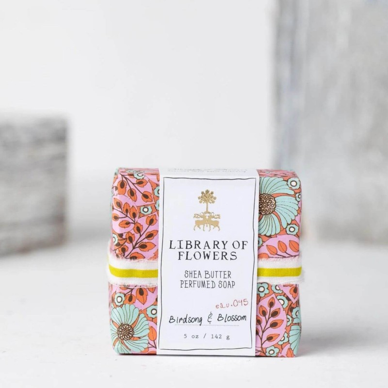 Library of Flowers Blue Flowers & Pink Leaves Soap