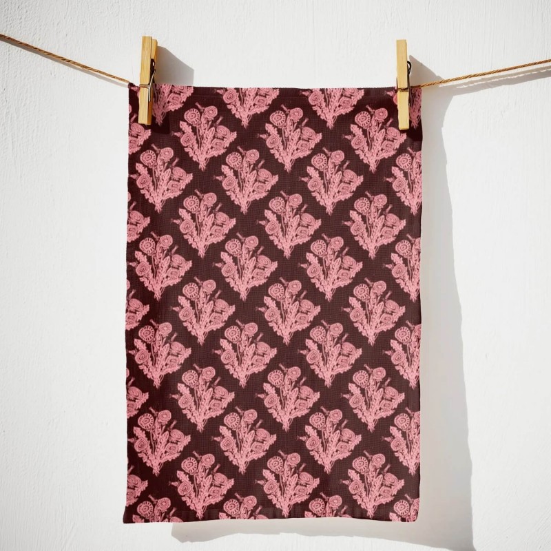 LRS Tea Towel - Wild Dandelion Burgandy