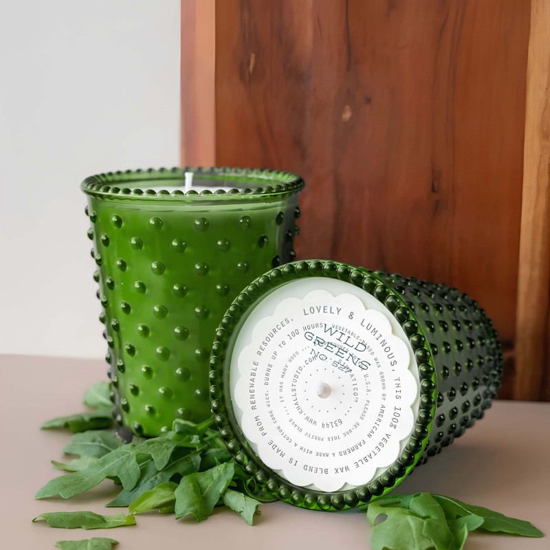 Simpatico Wild Greens #527 Hobnail Glass Candle 