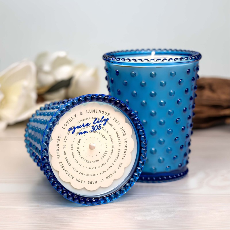 Simpatico Azure Lily #305 Hobnail Glass Candle 