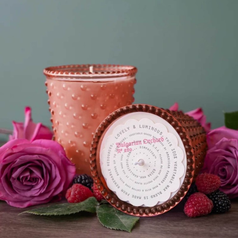 Simpatico Bulgarian Orchid #289 Hobnail Glass Candle 