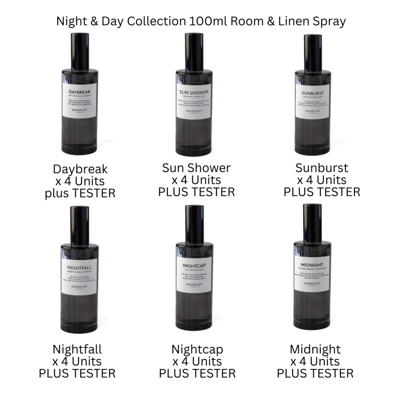Moodcast Night & Day 100ml Room & Linen Spray Starter Pre-Pack Moodcast Night & Day 100ml Room & Linen Spray Starter Pre-Pack