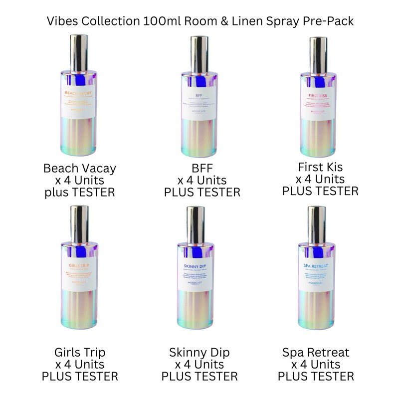 Moodcast Vibes 100ml Room & Linen Spray Starter Pre-Pack Moodcast Vibes 100ml Room & Linen Spray Starter Pre-Pack